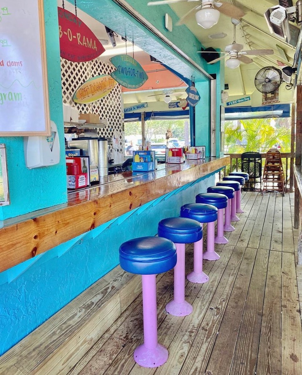 Open-air deck and bar at Dune Dog Cafe