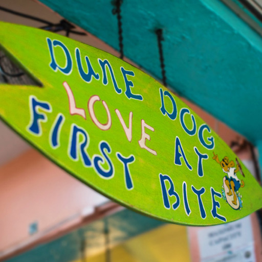 Dune Dog Love at First Bite sign